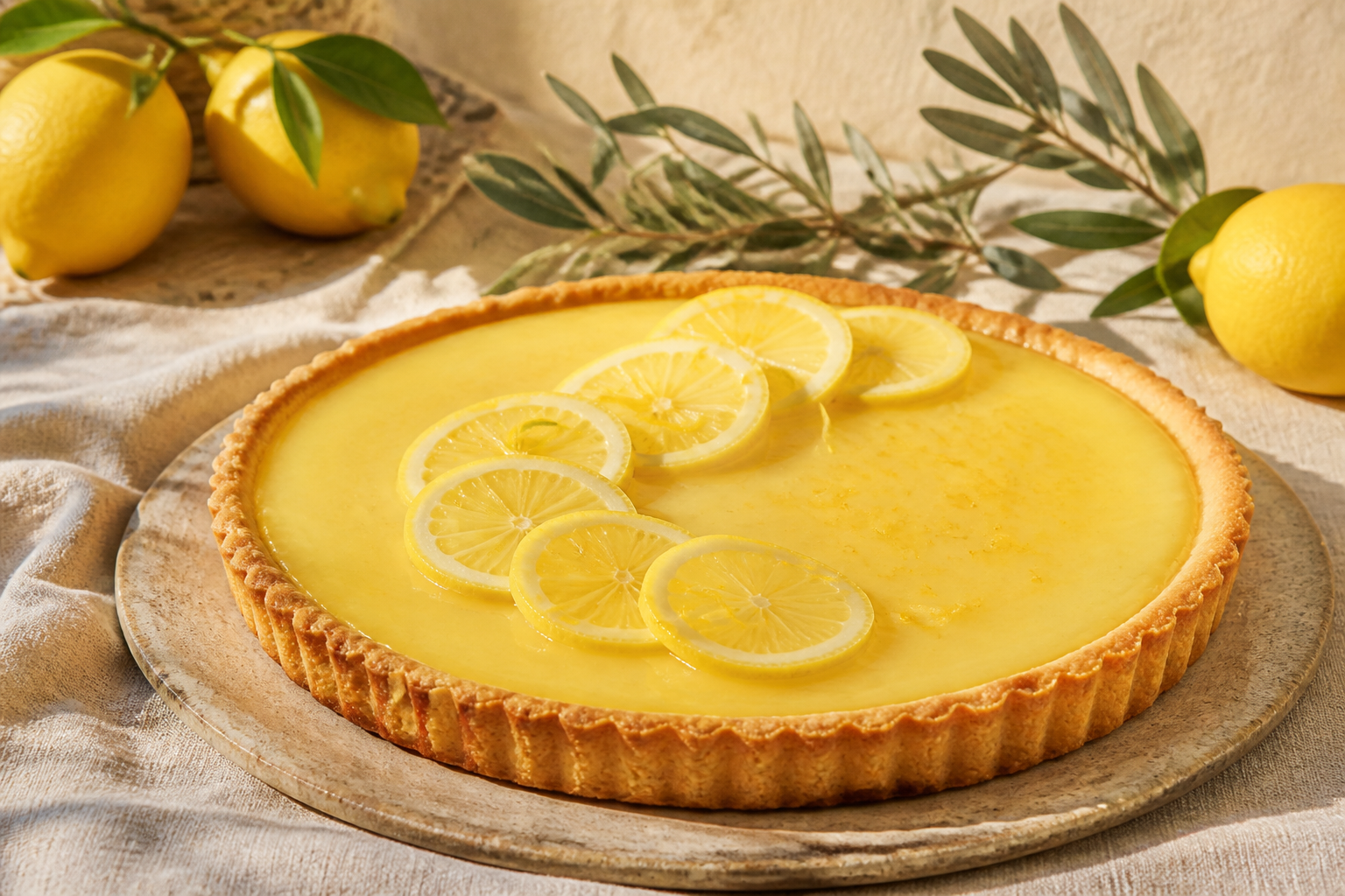 Tarte au citron de Menton maison avec crème au citron et pâte sablée