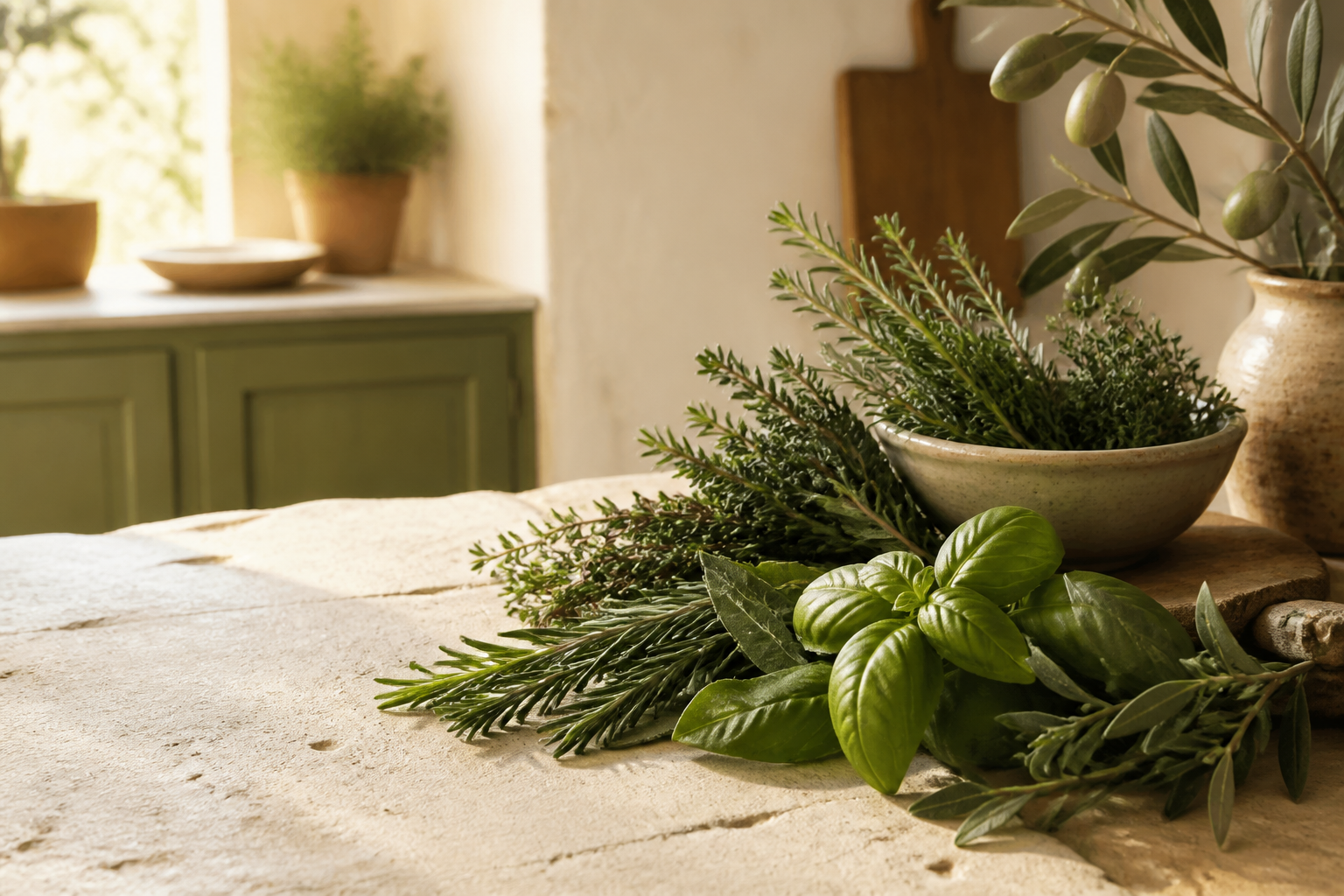 Herbes de Provence fraîches et séchées avec thym, romarin et basilic